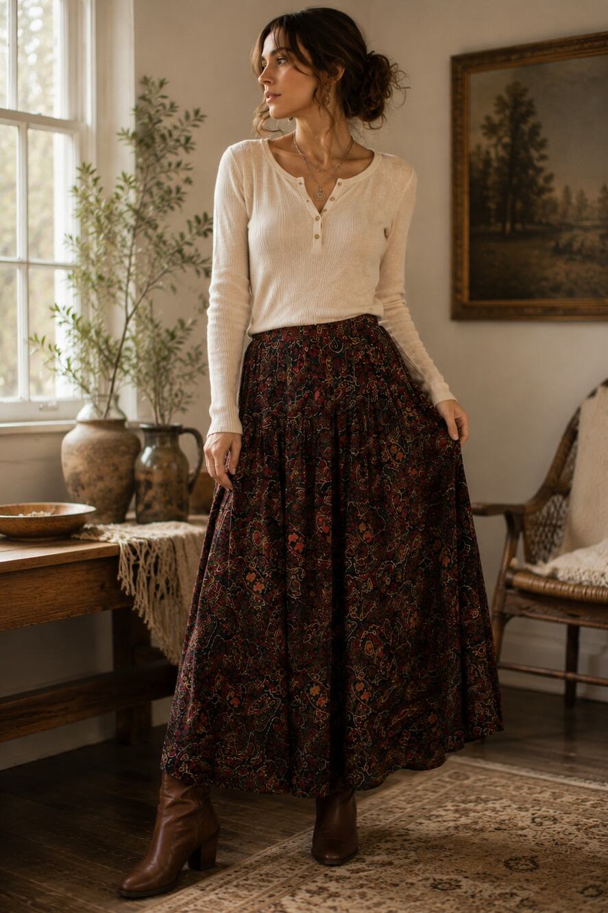 Vintage Pendleton Paisley Rayon Maxi Skirt USA Boho Women's 10